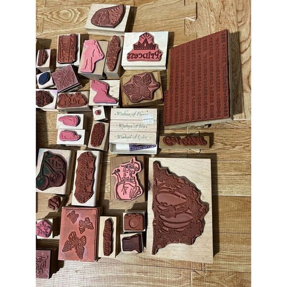 Collection of Random Rubber Stamps 50 pcs Used - Picture 11 of 11